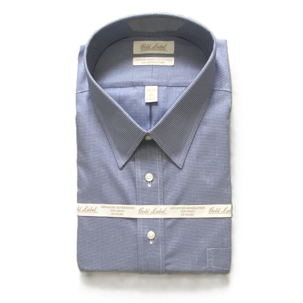 Roundtree & Yorke Shirt Men's 19 36/37 Big & Tall Cotton Dobby Blue Check NEW